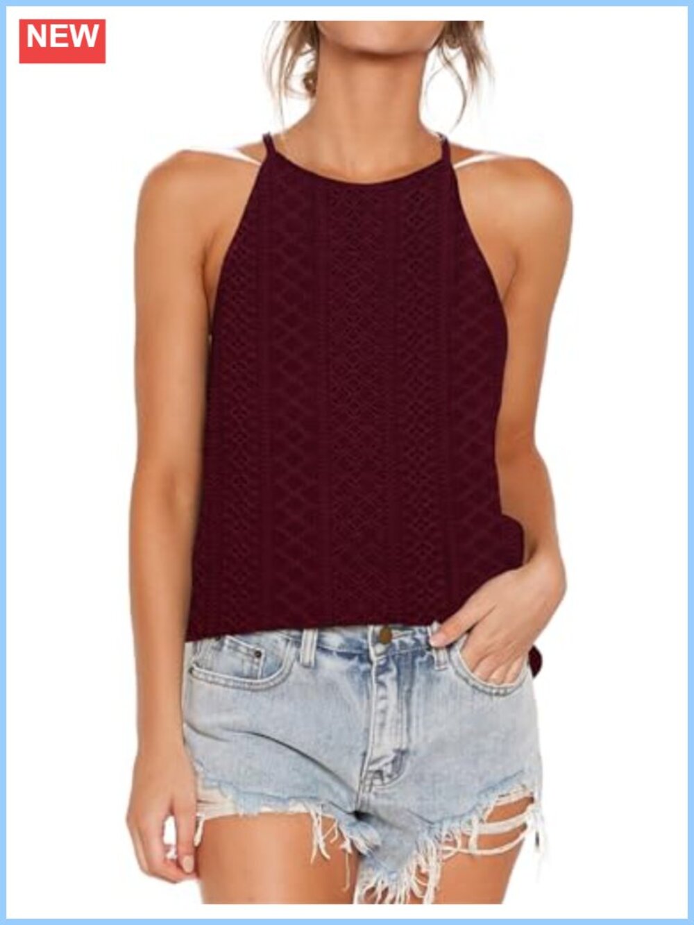 Womens Sleeveless Halter Tank Top Flowy Summer Blouse